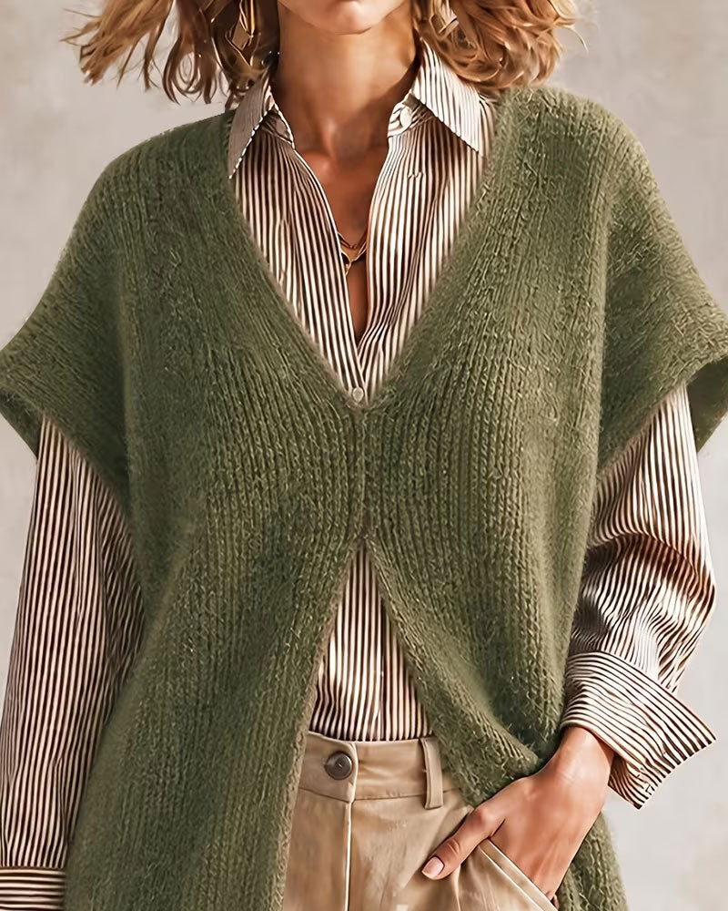 Robe Pull V-Cou Couleur Unie