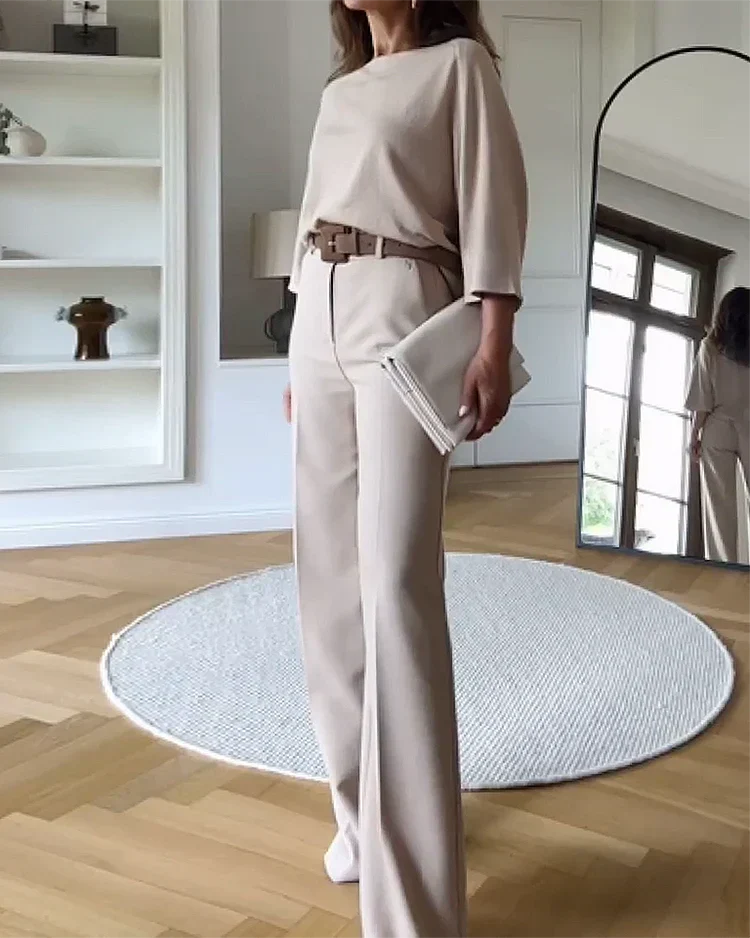 Ensemble Deux Pièces Femme avec Top et Pantalons Amples pour Bureau