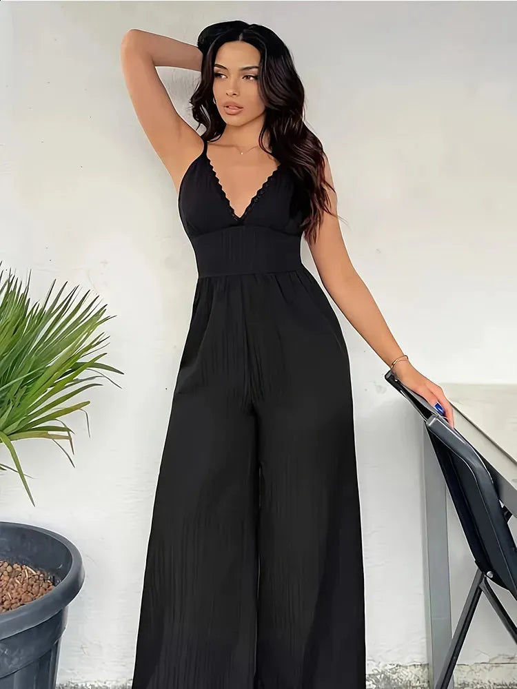 Combinaison Moulante À Col En V Et Jambe Large Pour Femme | Idéale Pour Les Sorties Et Événements