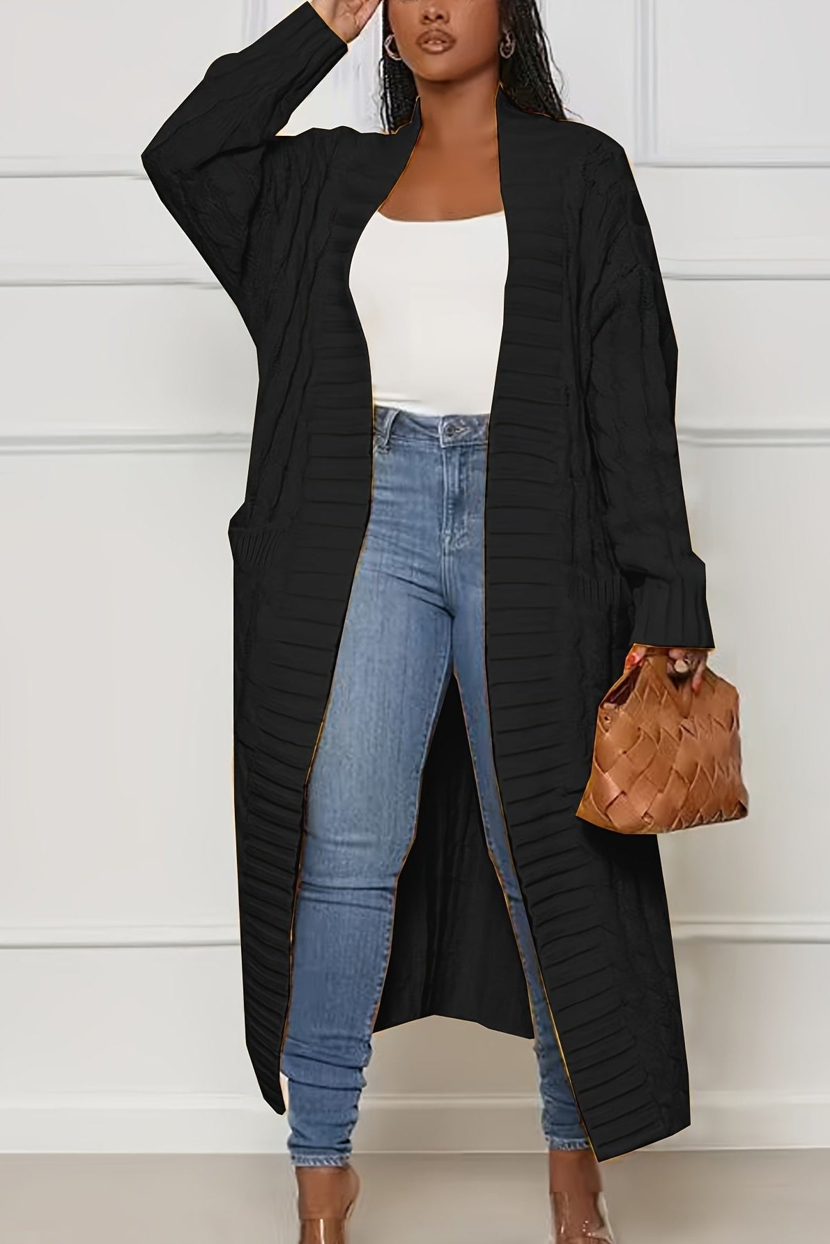 Cardigan Femme Long | Décolleté en V & Structure Côtelée