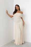 Robe Longue À Épaules Dénudées Avec Jupe Plissée Pour Femme | Idéale Pour Cérémonie Estivale