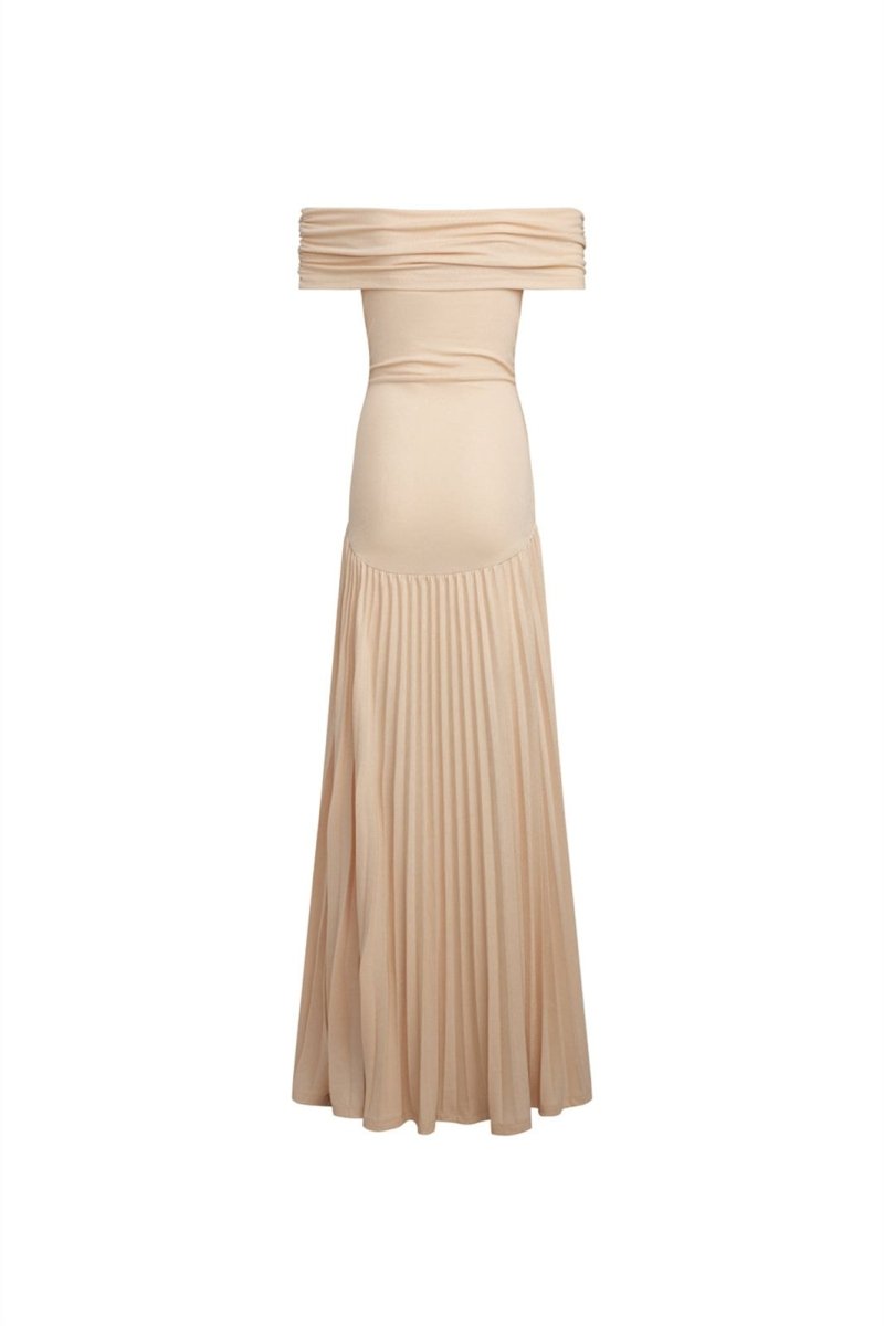 Robe Longue À Épaules Dénudées Avec Jupe Plissée Pour Femme | Idéale Pour Cérémonie Estivale