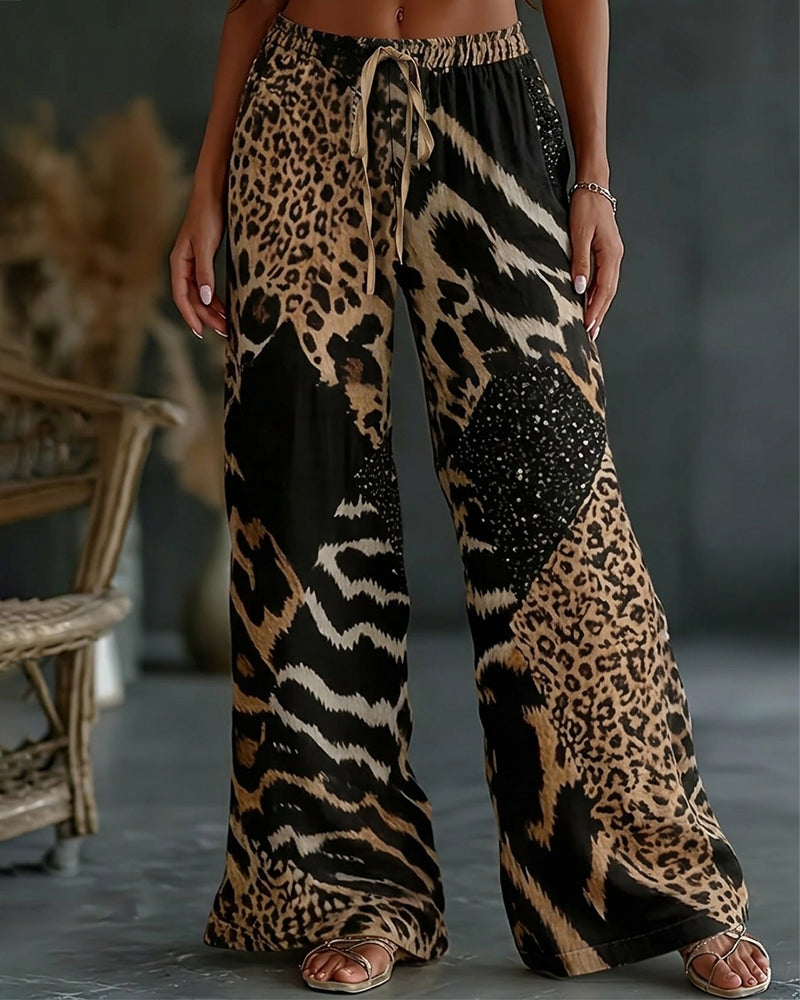 Rethlie | Pantalon de loisirs large avec patchwork léopard