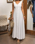 Robe Sans Manches Bouton Devant Blanc Maxi