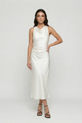 Robe Midi Satin à Col Cowl Découpé