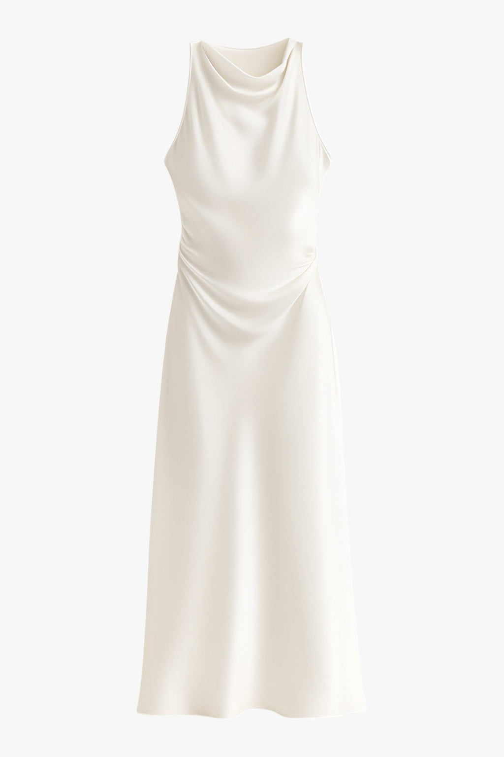 Robe Midi Satin à Col Cowl Découpé