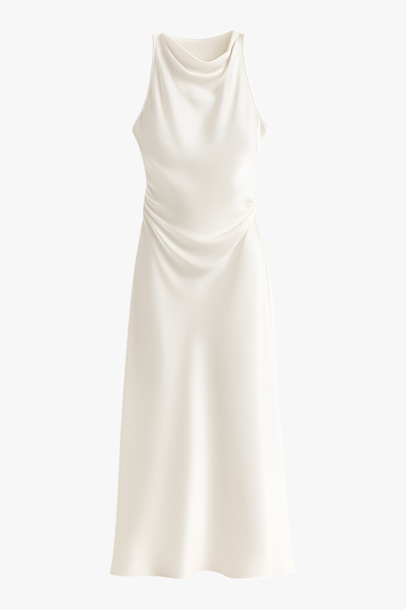 Robe Midi Satin à Col Cowl Découpé