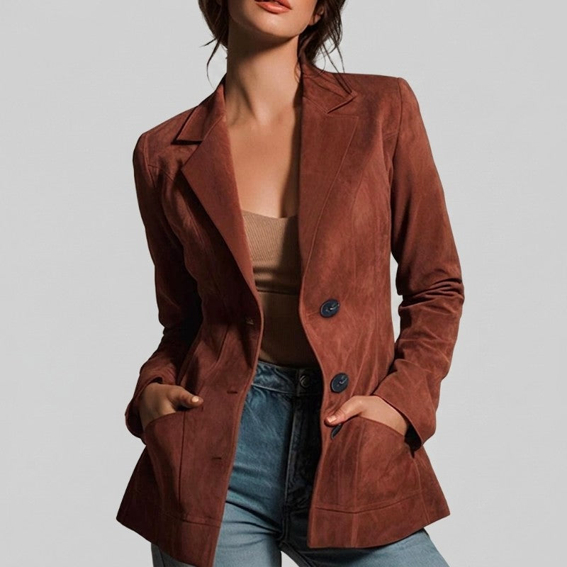 Blazer boutonné à poches plaquées pour femmes