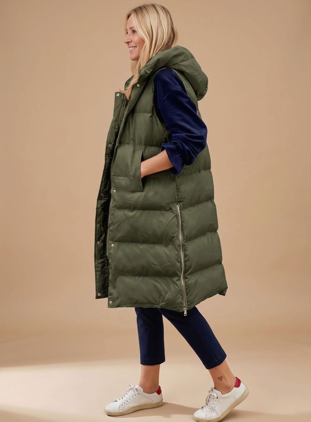Elfriede | Bodywarmer Femme Long Gilet Matelassé à Capuche