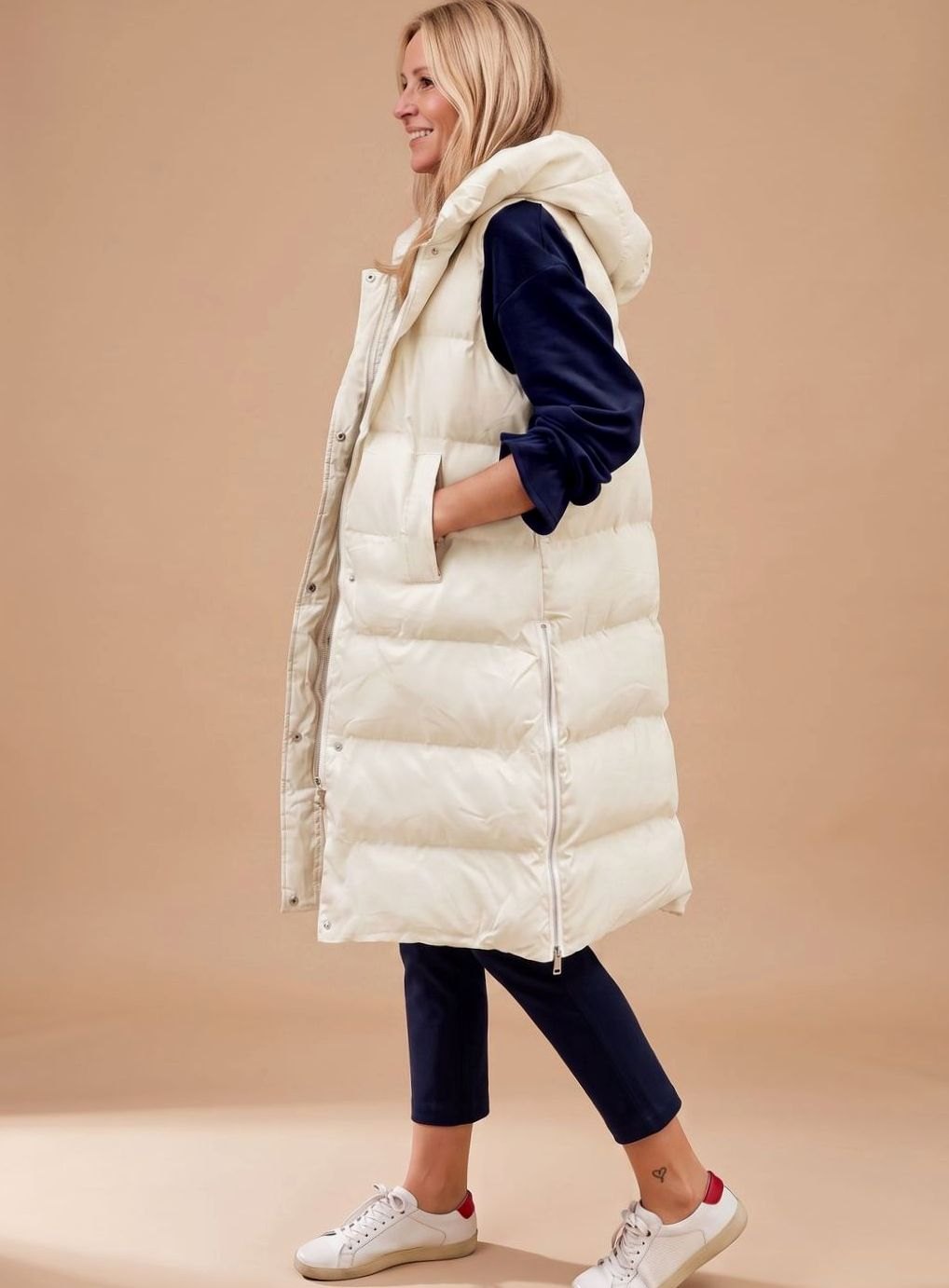 Elfriede | Bodywarmer Femme Long Gilet Matelassé à Capuche