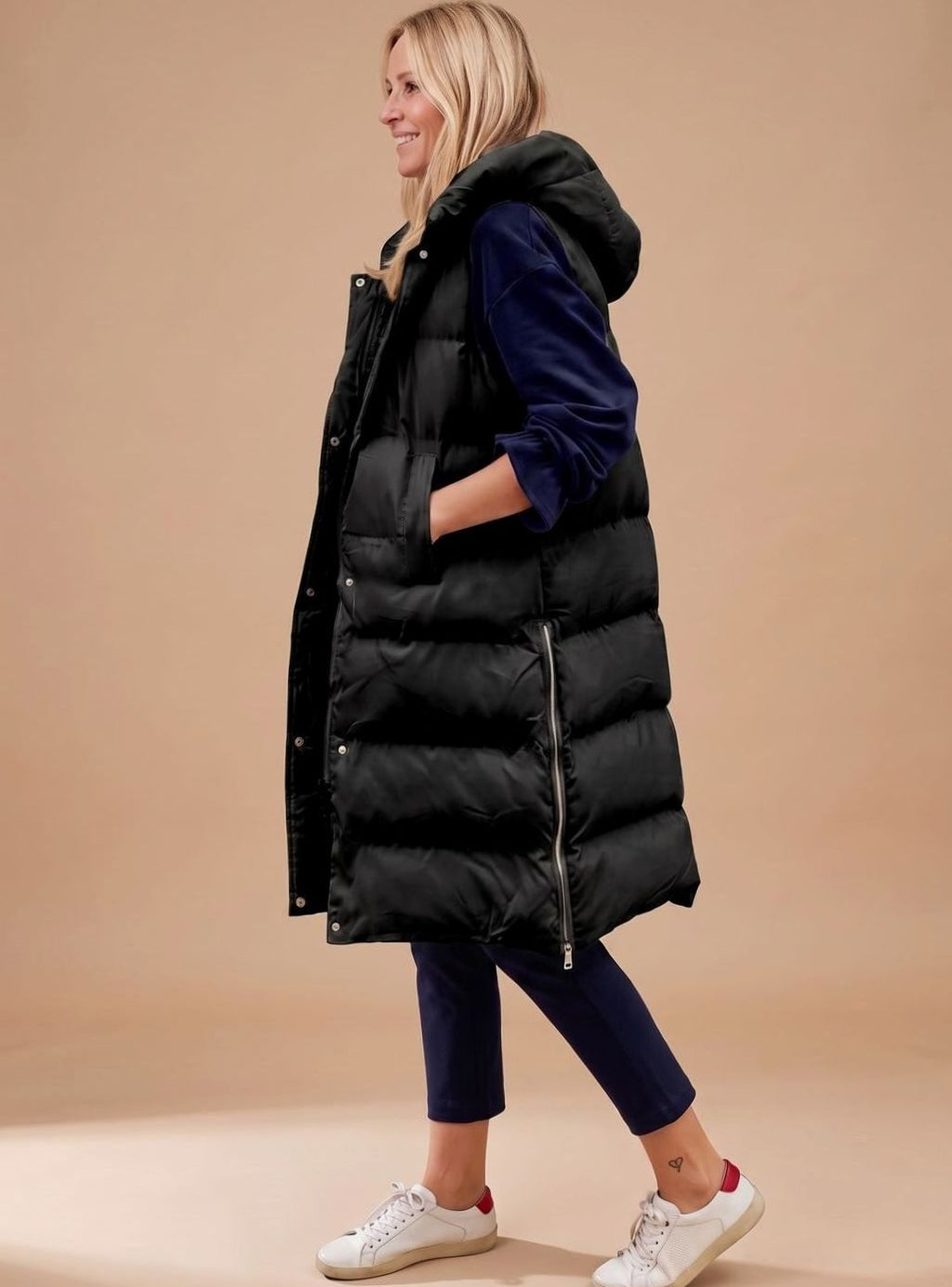 Elfriede | Bodywarmer Femme Long Gilet Matelassé à Capuche