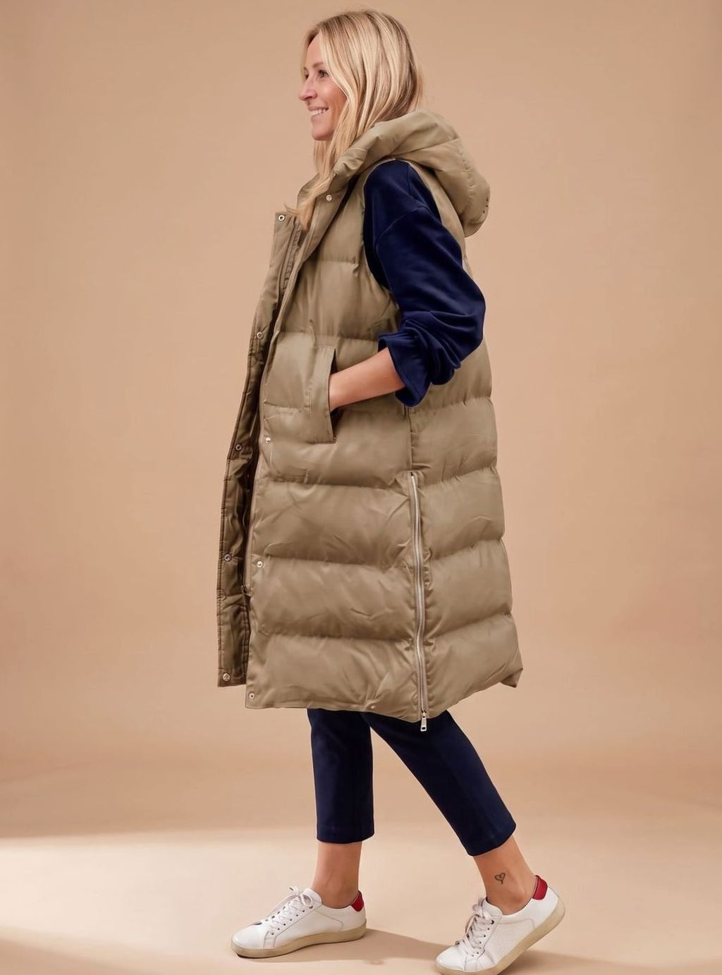 Elfriede | Bodywarmer Femme Long Gilet Matelassé à Capuche