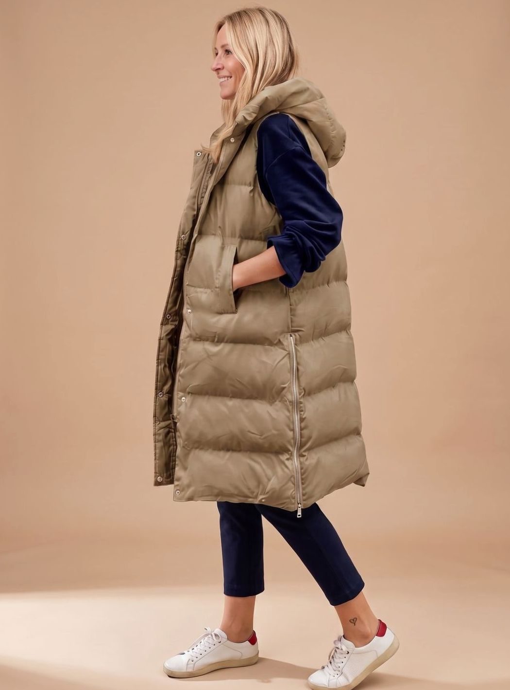 Elfriede | Bodywarmer Femme Long Gilet Matelassé à Capuche