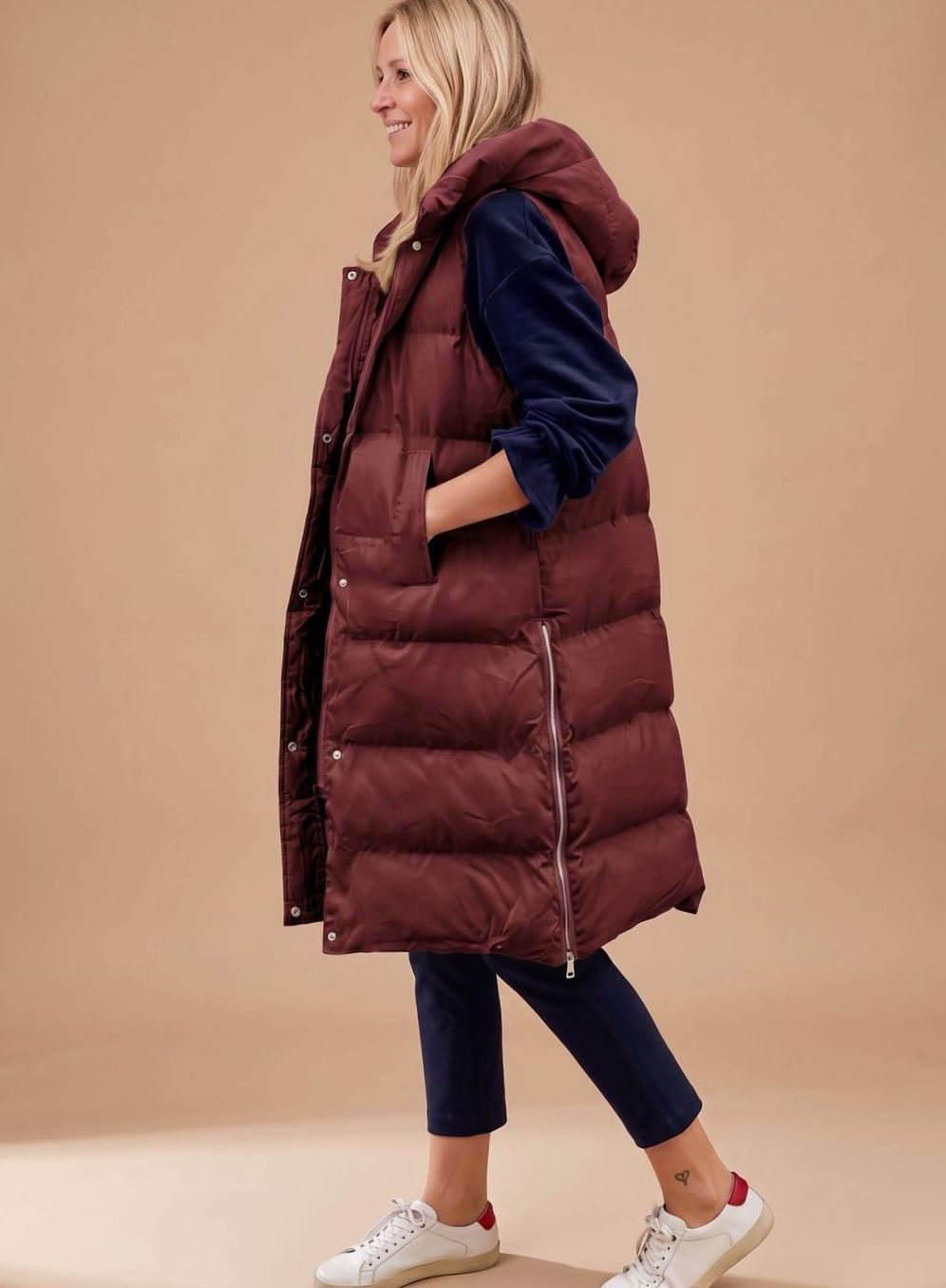 Elfriede | Bodywarmer Femme Long Gilet Matelassé à Capuche