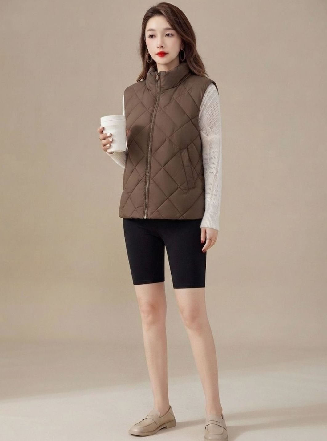 Marlene | Gilet sans manches pour femmes, matelassé, col montant, fermeture éclair