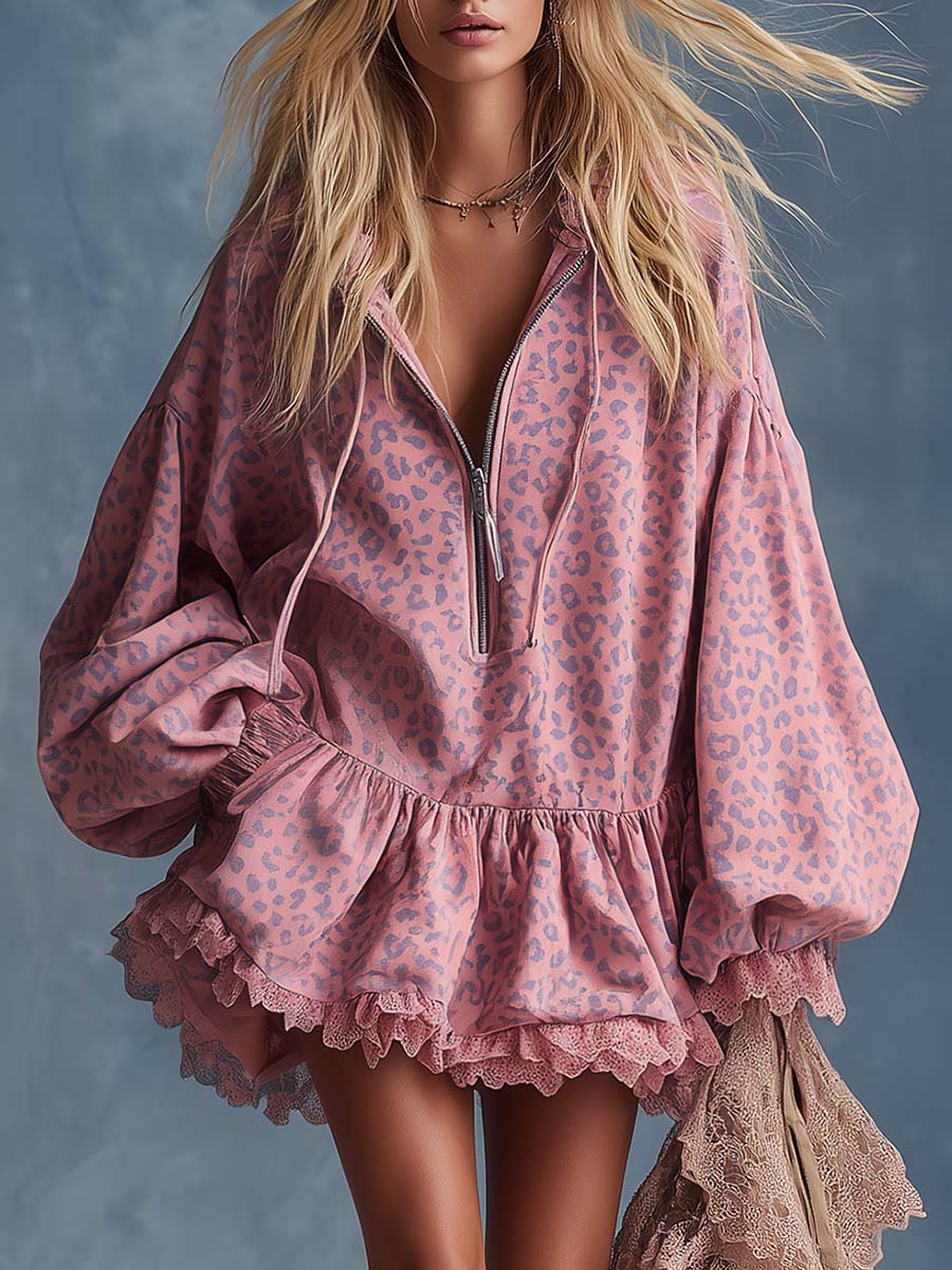 Briony | Robe Mini à Imprimé Léopard avec Capuche pour Femmes