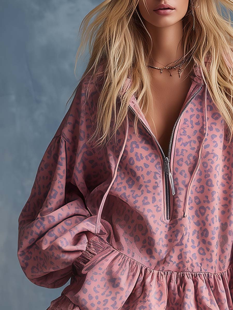 Briony | Robe Mini à Imprimé Léopard avec Capuche pour Femmes
