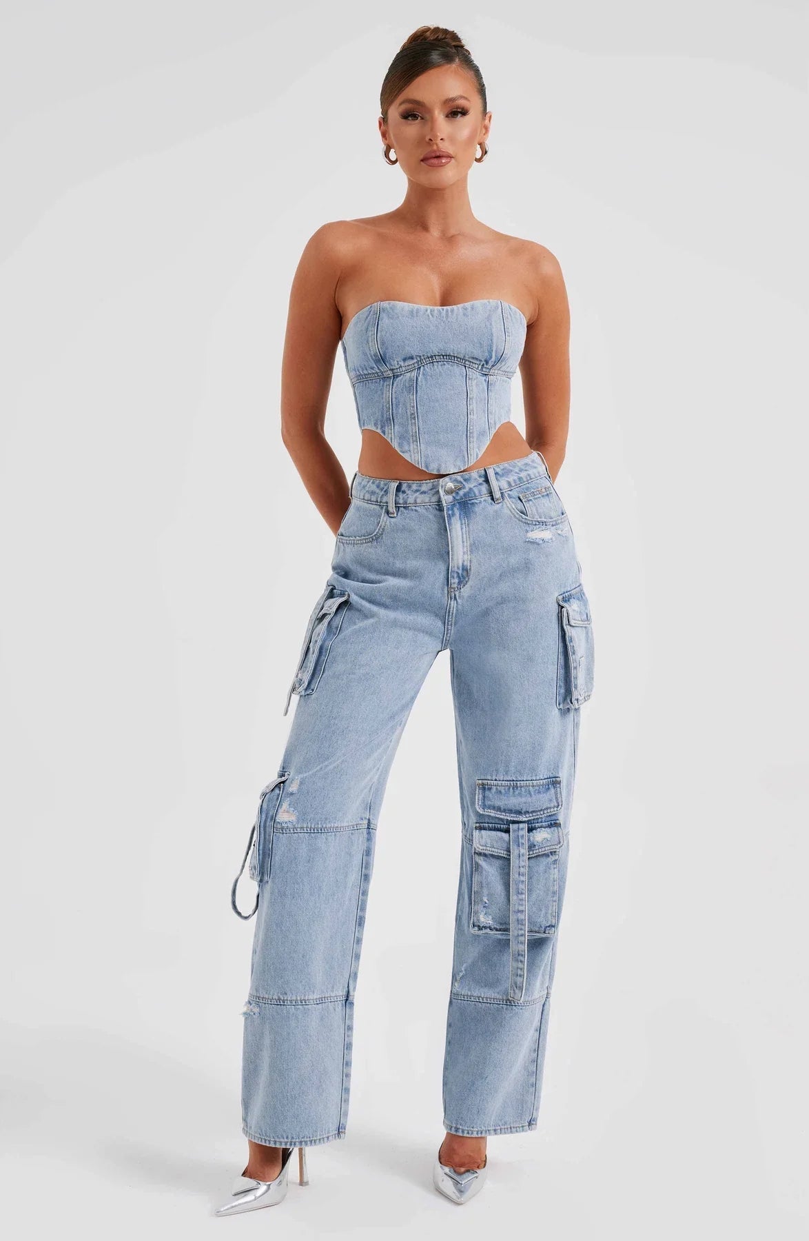 Ensemble Corset Structuré et Pantalon Cargo Droit Pour Femme | Idéal Pour Usage Quotidien et Sorties