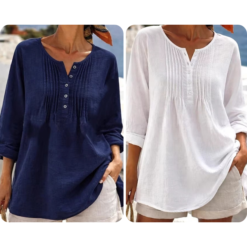 Lujena | Blouse à manches longues avec plis et col Henley