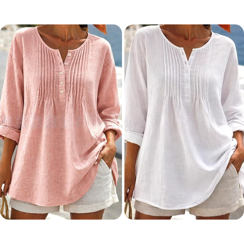 Lujena | Blouse à manches longues avec plis et col Henley