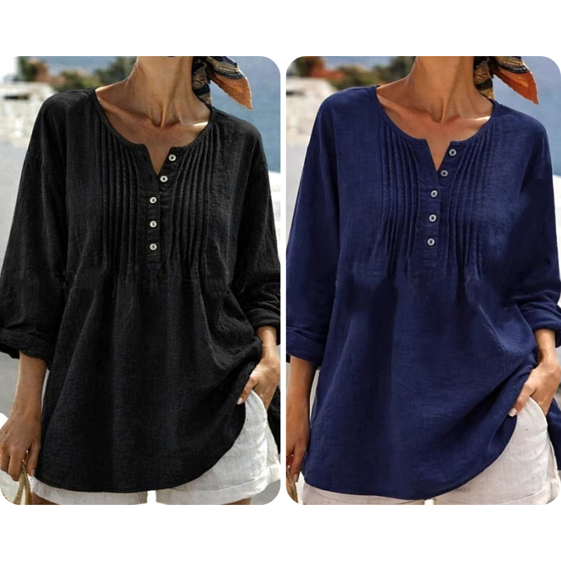 Lujena | Blouse à manches longues avec plis et col Henley