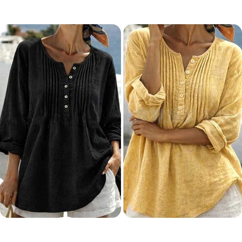 Lujena | Blouse à manches longues avec plis et col Henley