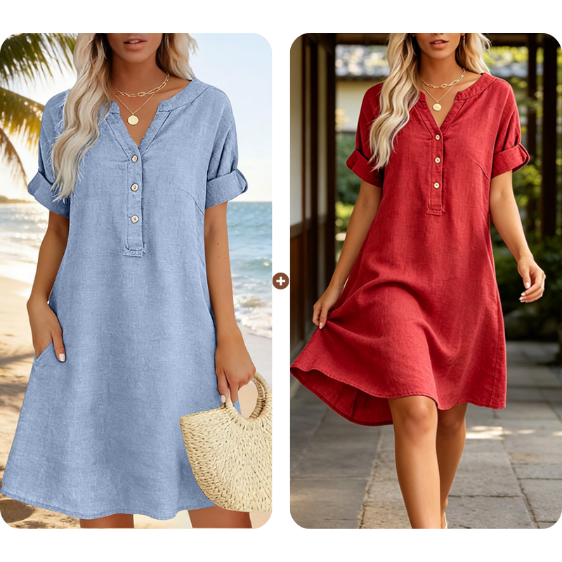 Damflie | Robe tunique décontractée avec décolleté en V et poches