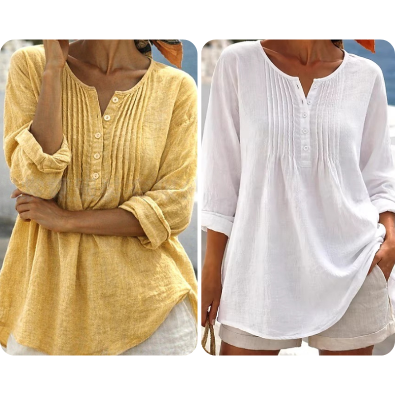 Lujena | Blouse à manches longues avec plis et col Henley