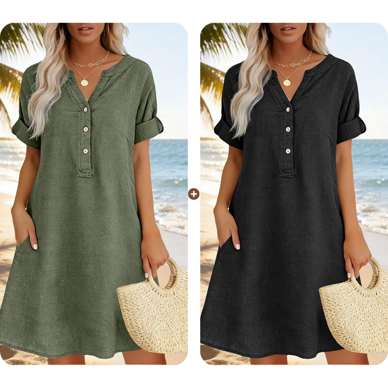 Damflie | Robe tunique décontractée avec décolleté en V et poches