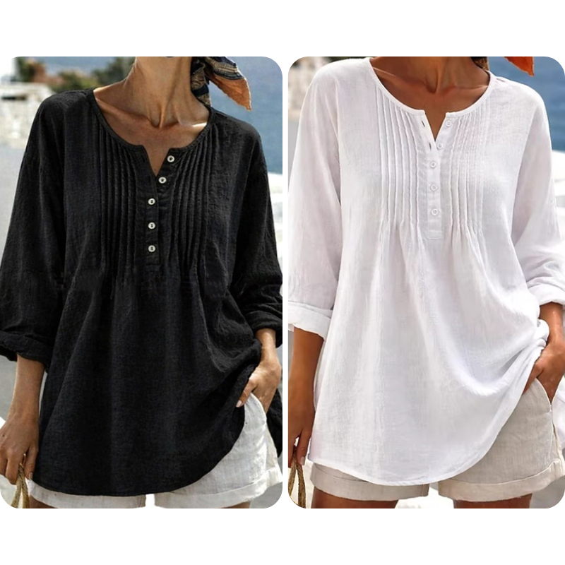 Lujena | Blouse à manches longues avec plis et col Henley
