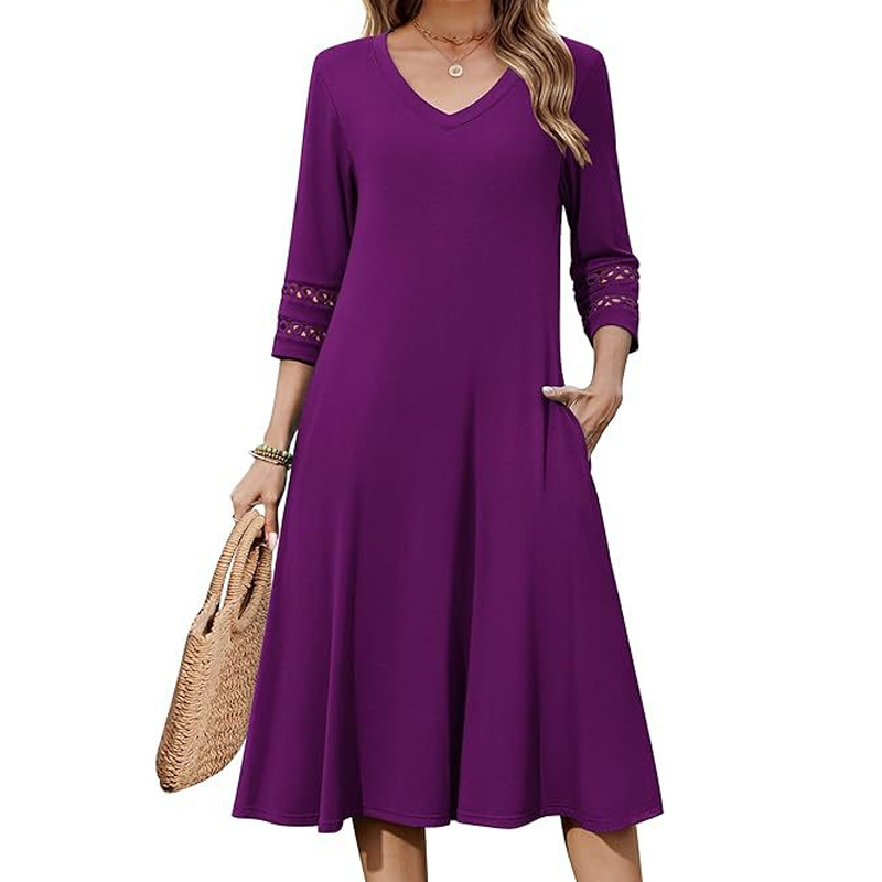 Naszii | Robe midi décontractée à décolleté en V avec manches découpées
