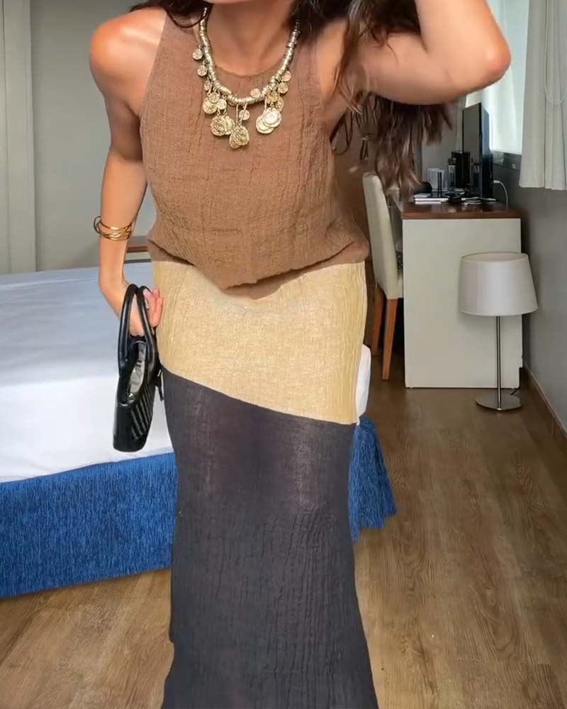 Robe Sans Manches Bloc De Couleur Décontractée