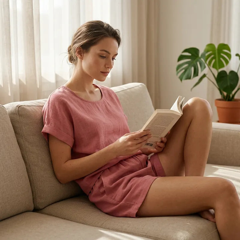 Ensemble femme léger avec t-shirt et short taille élastique