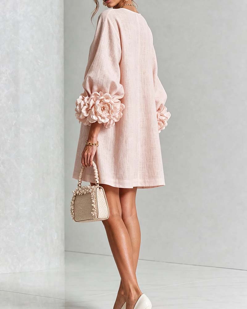 Robe Élégante Fleurie Manche Lanterne