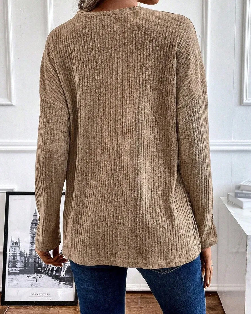 Blouse Côtelée Demi Fermeture Éclair Pullover