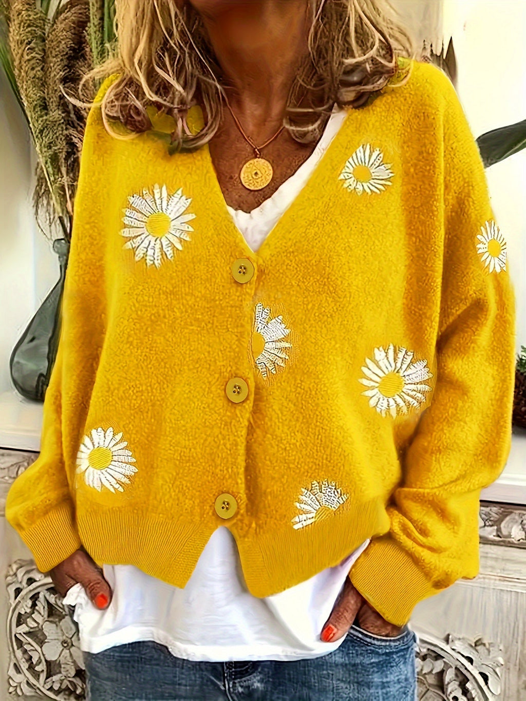 Brigitte - Gilet Élégant à Fleurs avec Boutons