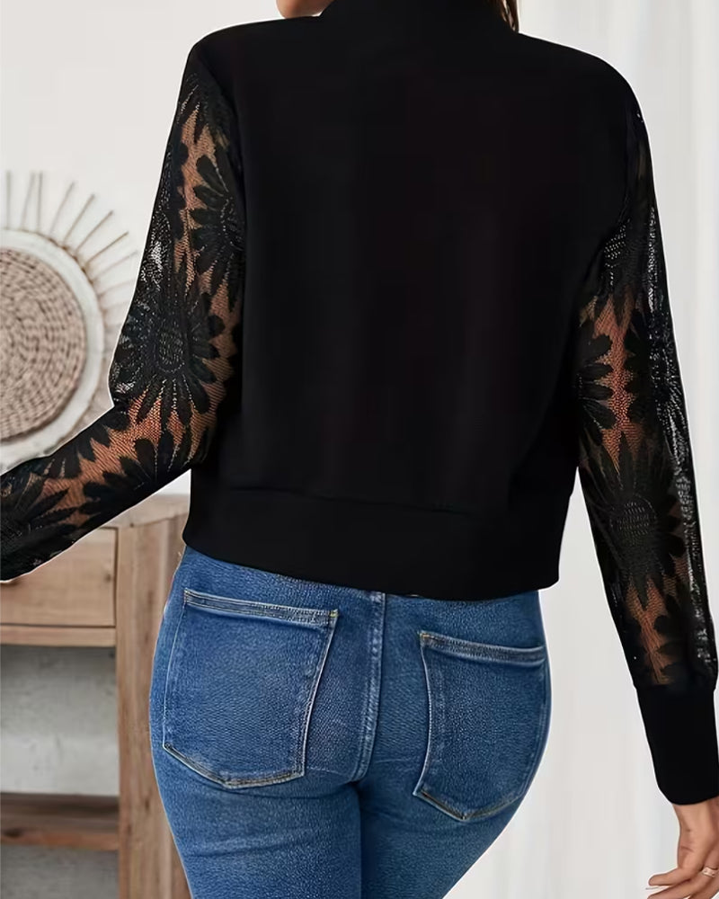 Manteau Fermeture Éclair Dentelle Panneau Unie