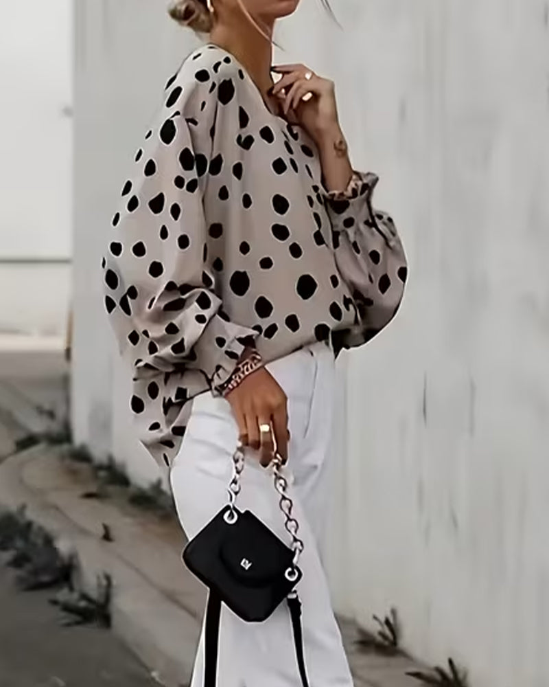 Chemisier Encolure V Pois Manches Bouffantes