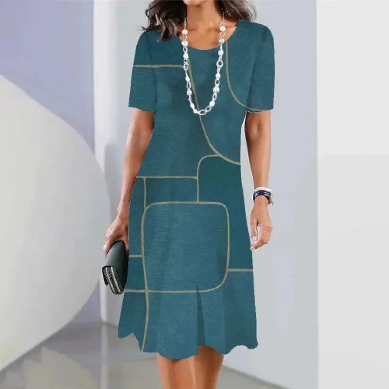 Robe trapèze femme à imprimé graphique et manches courtes