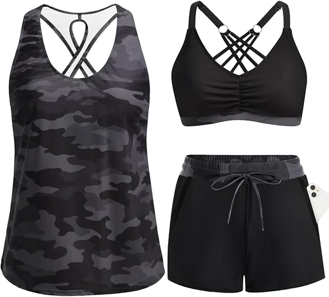 Désirée | Tankini femme trois pièces avec imprimé palmiers