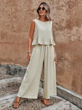 Sage | Ensemble Top à Volants Sans Manches et Pantalon Large pour Femme