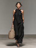 Robe maxi femme sans manches à volants avec poches