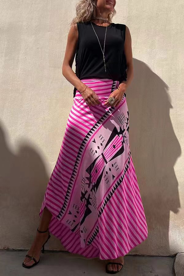 Jupe Maxi Rayée Taille Haute Femme