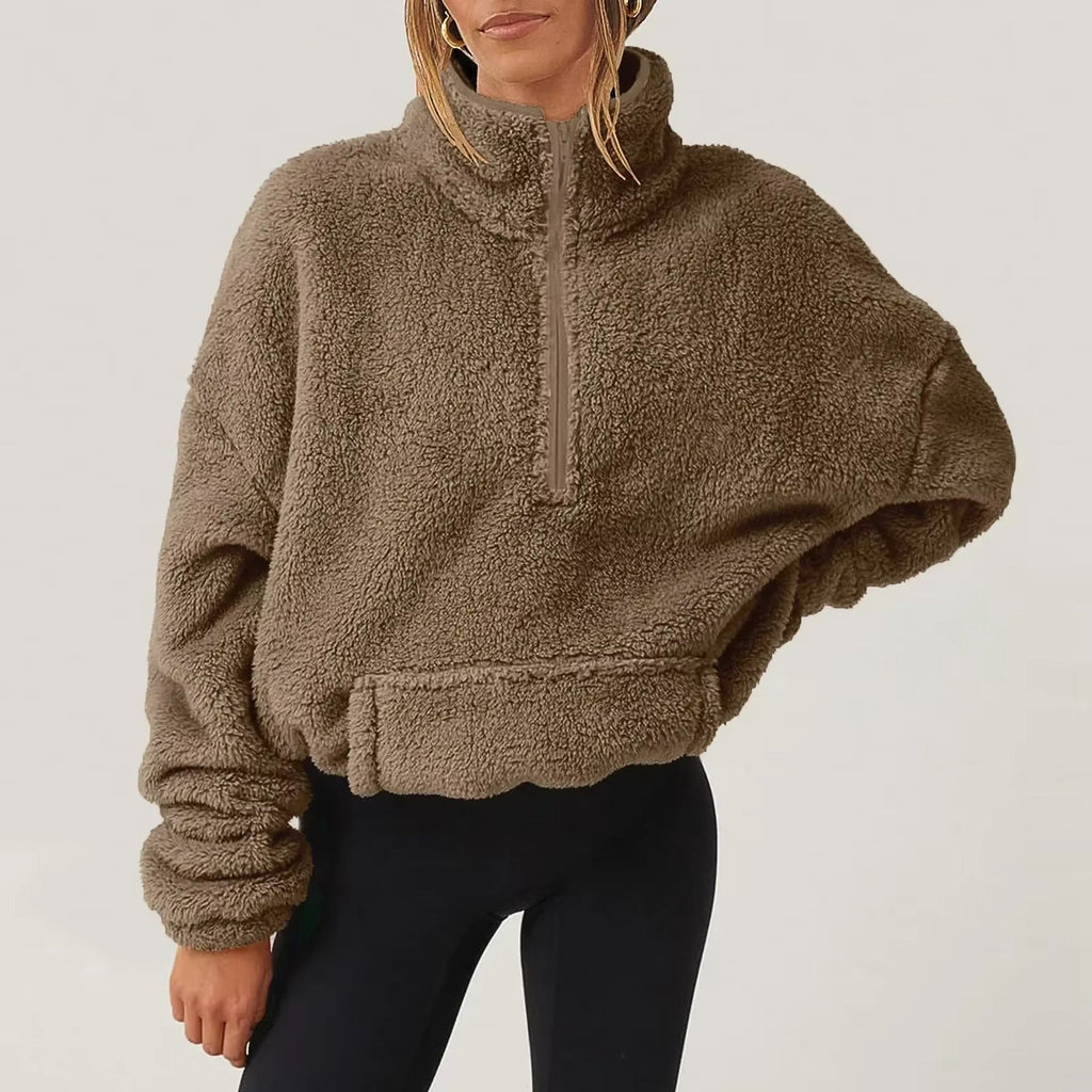 Pull Fleece Luxueux à Col Zippé pour Femmes