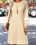 Robe Col Rond Découpe Rayé Tricot Gaufré