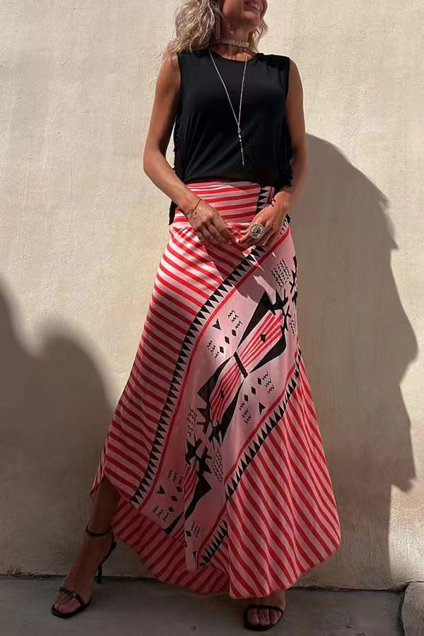 Jupe Maxi Rayée Taille Haute Femme