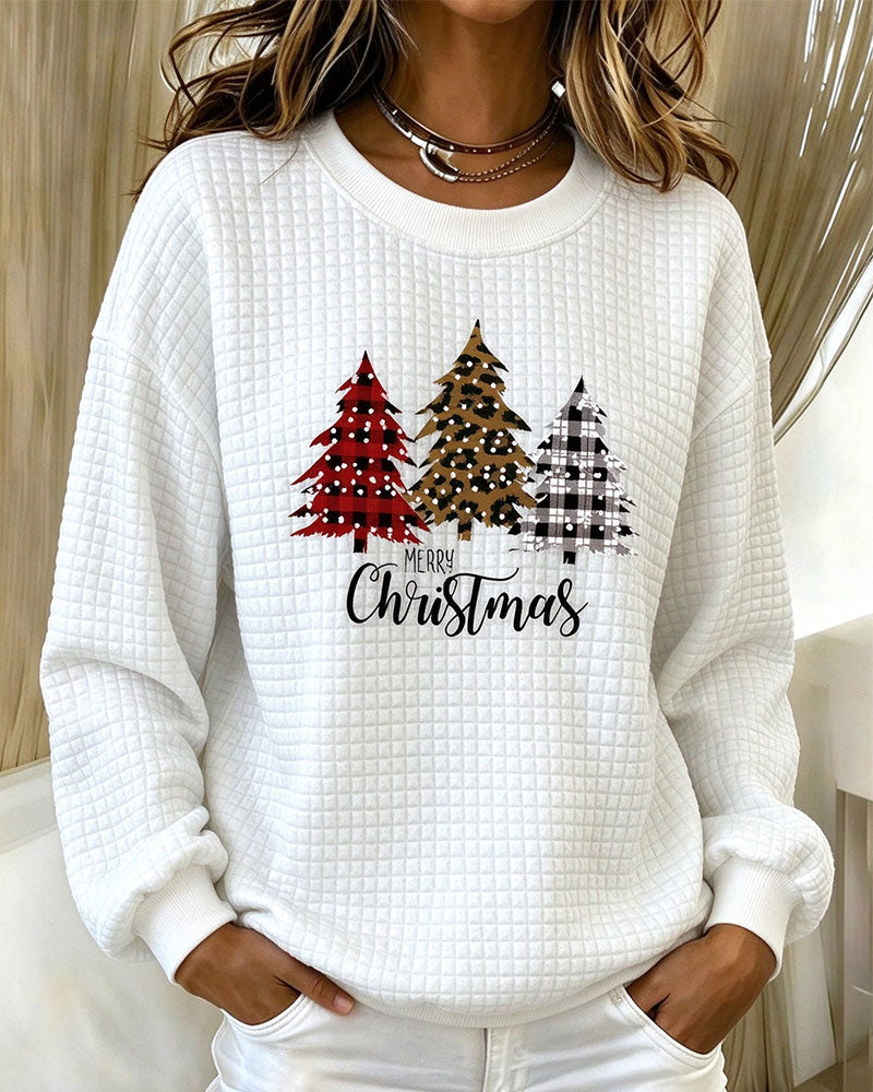 Pull à col rond à carreaux Sweatshirt Arbre de Noël