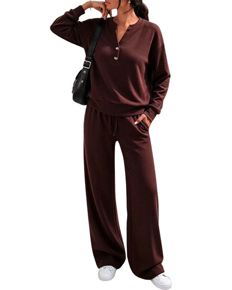 Ensemble Haut à Manches Longues et Pantalons à Jambes Larges
