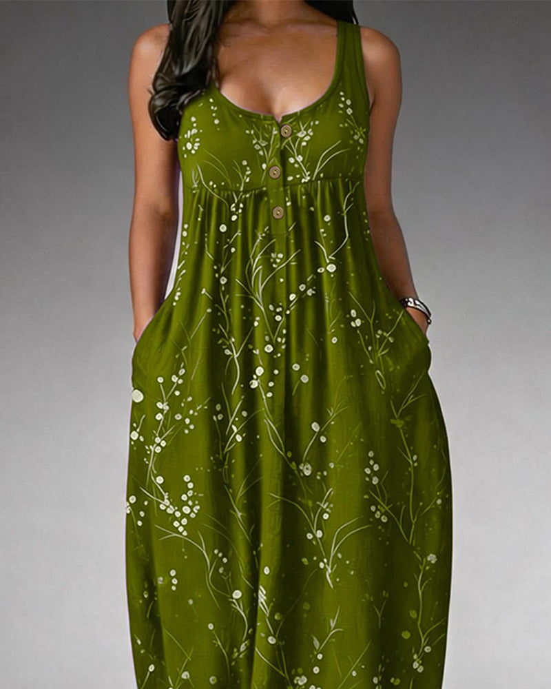 Robe Sans Manches Bouton Tricot Imprimé