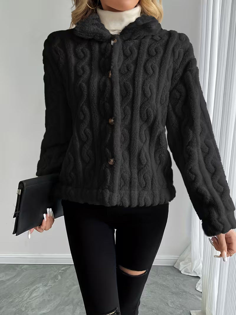Veste teddy texturée pour femme à boutons élégants